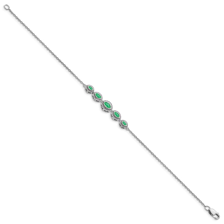 Rhodium Over 14k White Gold Marquise Emerald Bracelet
