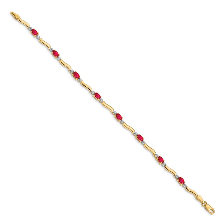 14k Yellow Gold and Rhodium Over 14k Yellow Gold Diamond and Ruby Bracelet