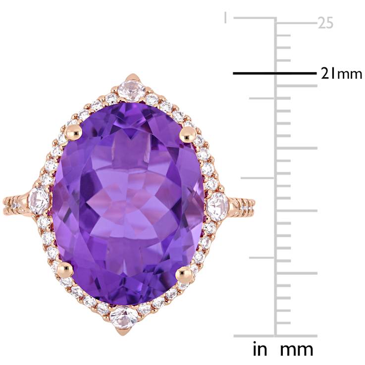 Amethyst, White Sapphire and Diamond 14K Rose Gold Cocktail Ring 8.53ctw