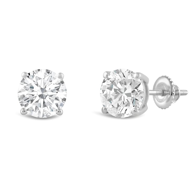 White Cubic Zirconia 14k White Gold Studs With Velvet Gift Box 4ctw