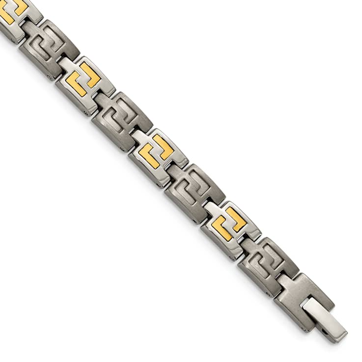 Titanium with 14K Inlay Brushed and Polished 8.5-inch Bracelet
