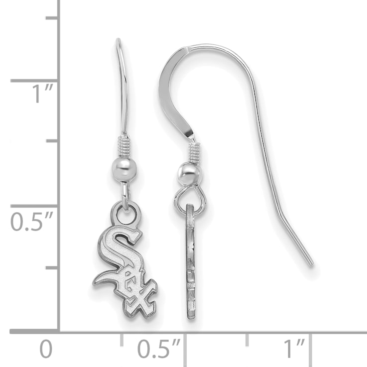 Rhodium Over Sterling Silver MLB LogoArt Chicago White Sox Dangle Earrings