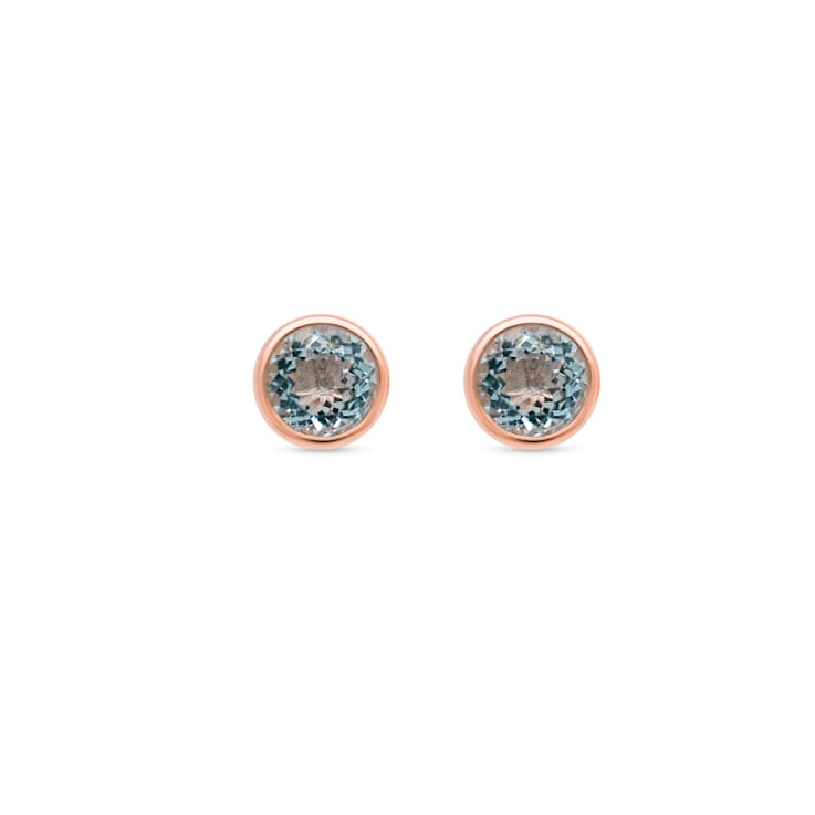 Aquamarine Round 18K Rose Gold Over Sterling Silver Women's Button
Earrings, 1.41ctw