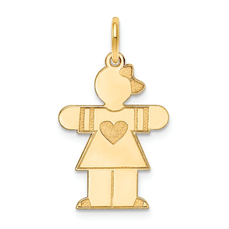 14K Yellow Gold Satin Girl with Bow and heart Charm
