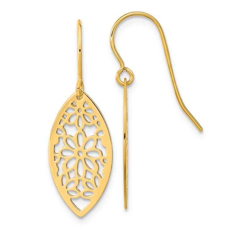 14k Yellow Gold Polished Flower Dangle Earrings
