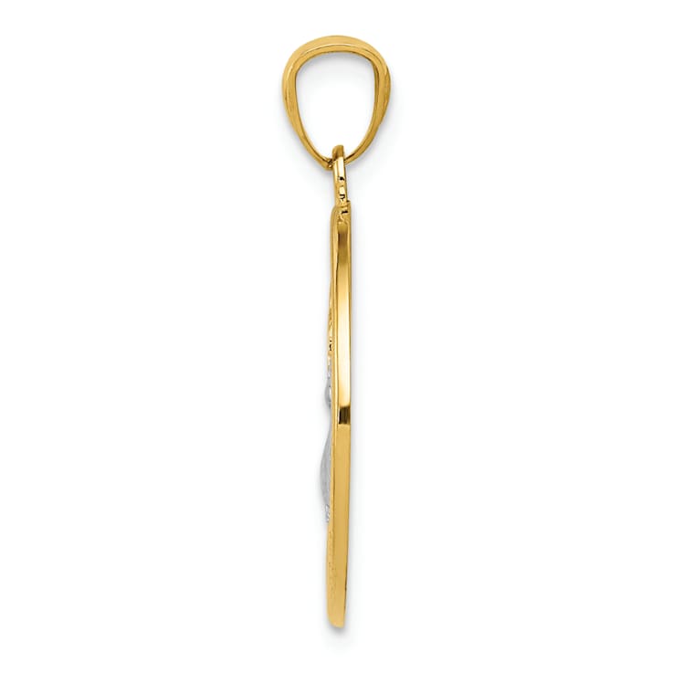 14K Yellow Gold with Rhodium Polished Peace Dove Pendant