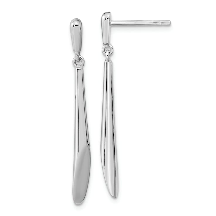 Rhodium Over Sterling Silver Polished Bar Dangle Post Earrings