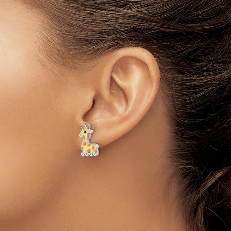 Sterling Silver Enamel Giraffe Children's Post Earrings