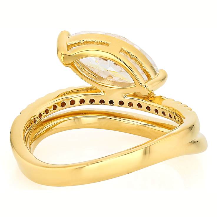 Marquise And Round Moissanite Freeform Ring In 14K Gold Over Sterling Silver