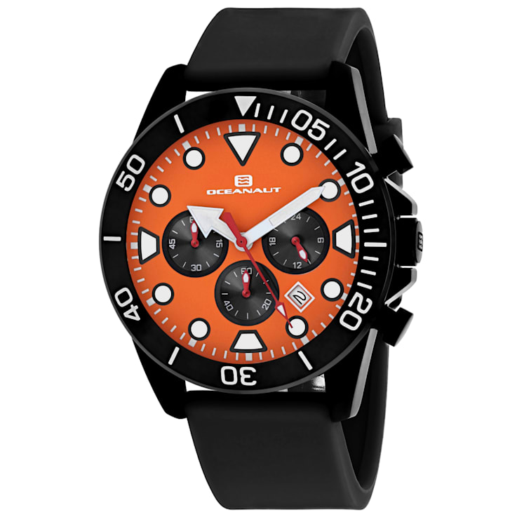 Oceanaut Men's Naval Orange Dial, Black Silicone Watch