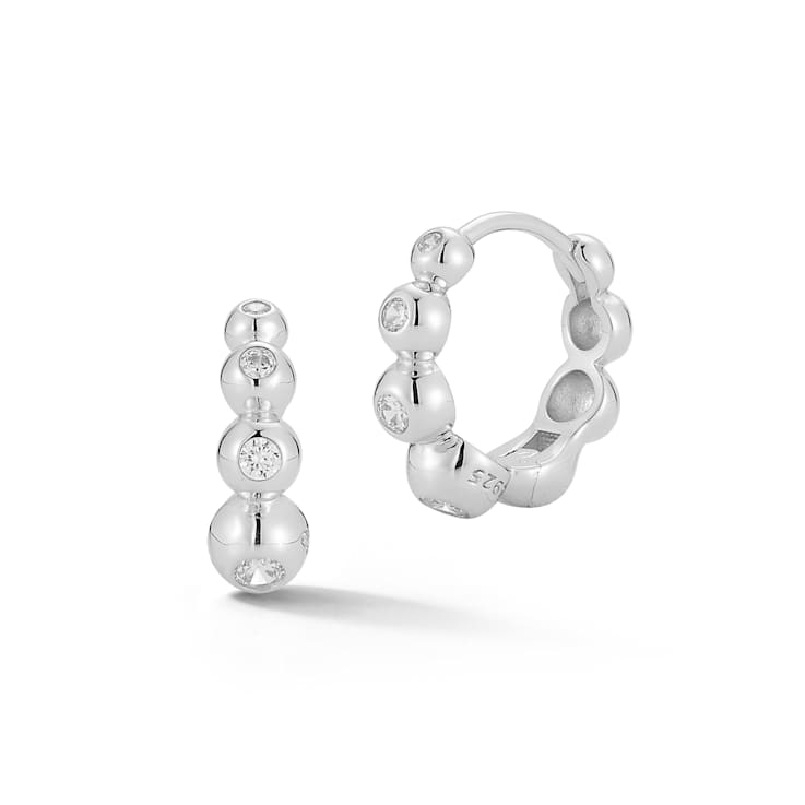Sterling Statements Rhodium Over Sterling Silver CZ Graduated Beaded
Huggie Earrings