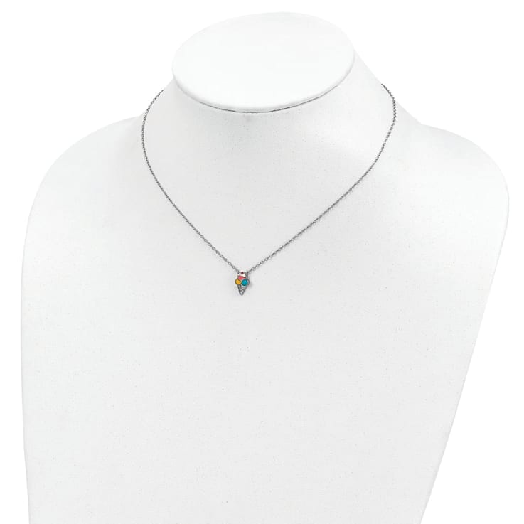 Rhodium Over Sterling Silver Enamel Ice Cream Cone with 2-inch Extension
Childs Necklace