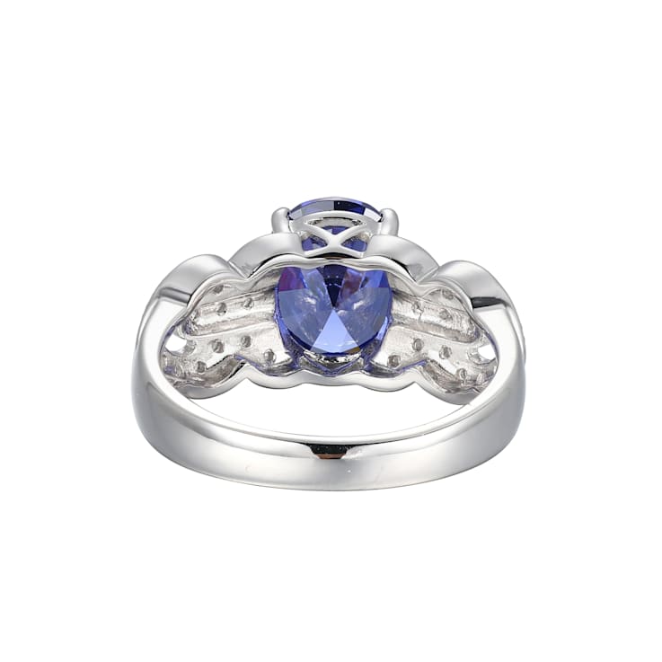 Blue And White Cubic Zirconia Platinum Over Silver Ring 4.29ctw