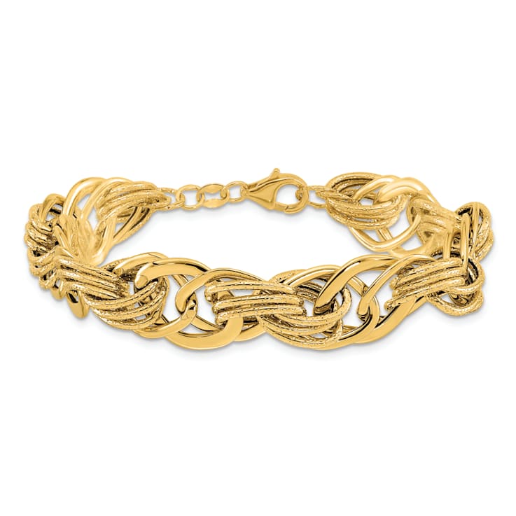 14K Yellow Gold Polished and Textured Fancy Link Bracelet