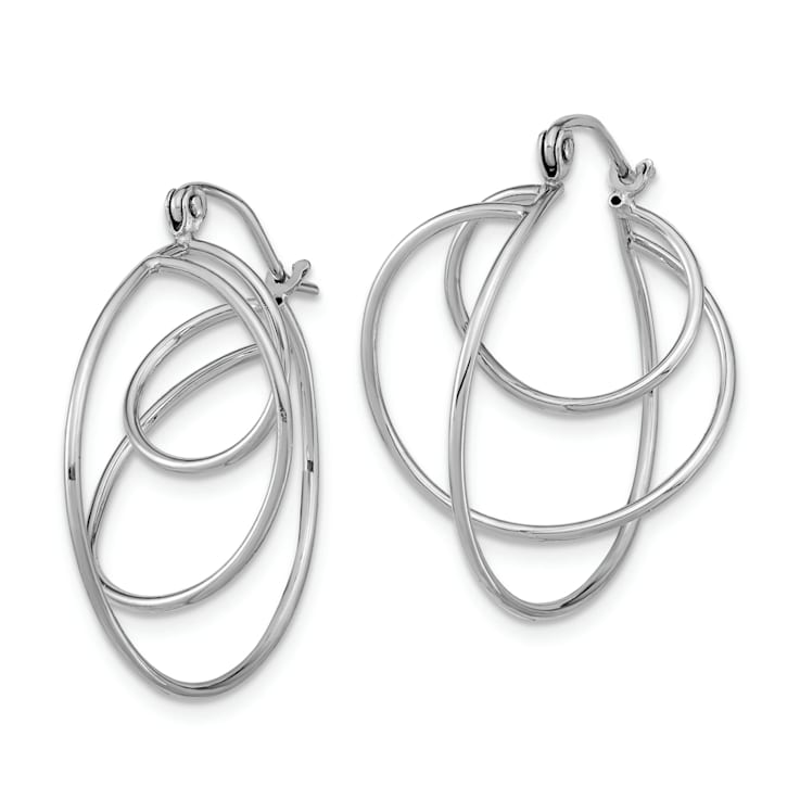 Rhodium Over 14k White Gold 1 1/16" Polished Twisted Circles Hoop Earrings