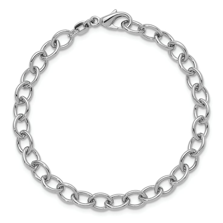Rhodium Over Sterling Silver 6mm Oval Link 7.5 inch Bracelet