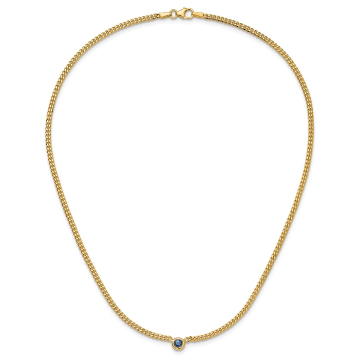 14K Yellow Gold Sapphire Curb 18 inch Necklace