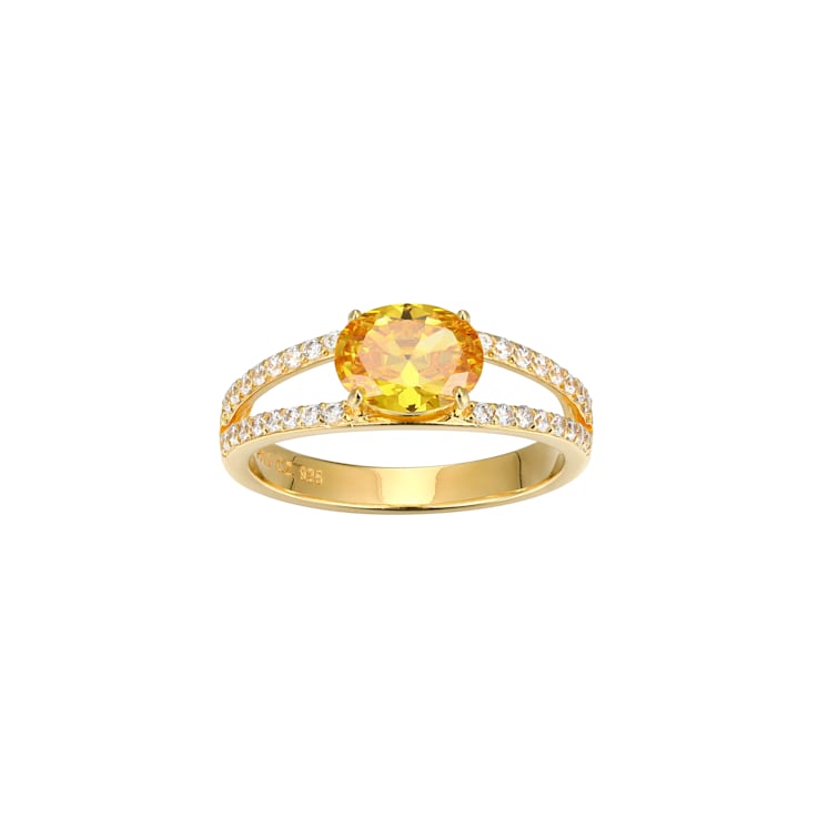 Yellow And White Cubic Zirconia 18K Gold Over Sterling Silver Ring 2.41ctw