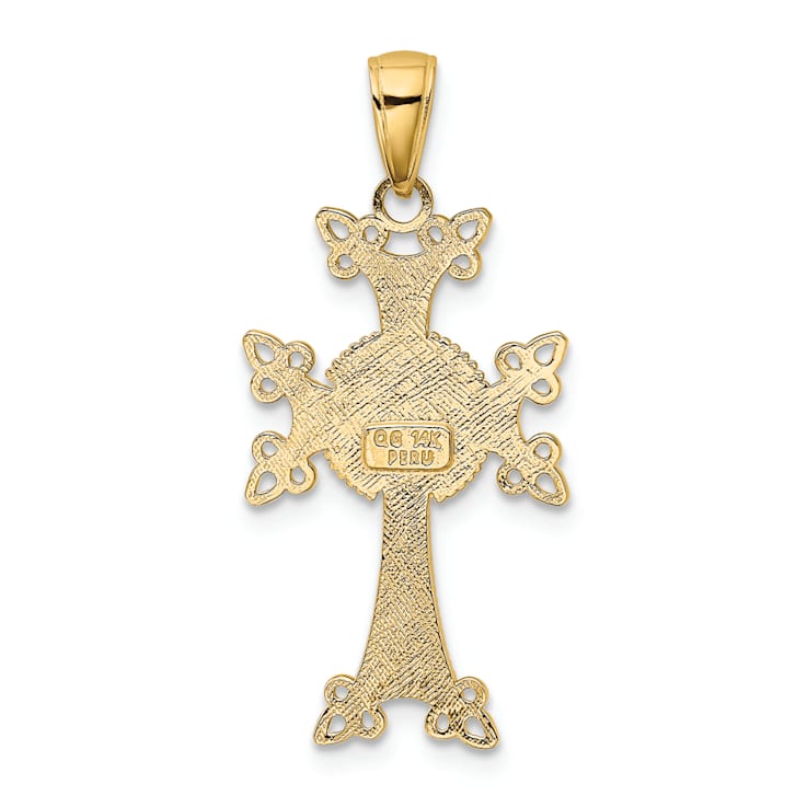 14k Yellow Gold Polished and Textured Armenian Cross Pendant