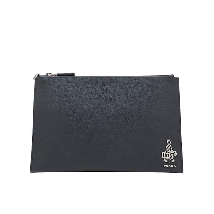 想像を超えての Voyage Saffiano Black Prada Leather Holder Document Clutch 小物