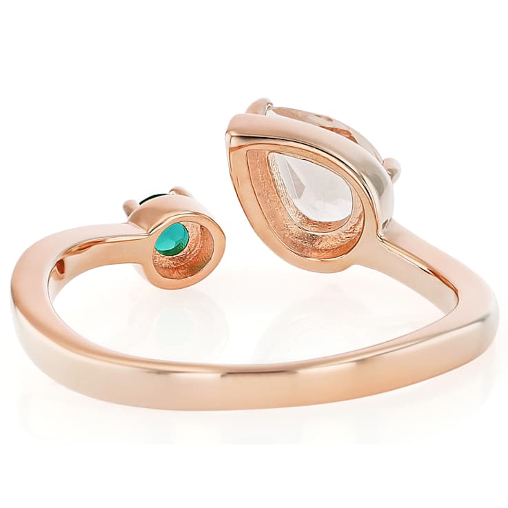 Morganite And Lab Emerald Ring In 18K Rose Gold Over Sterling Silver 0.62ctw