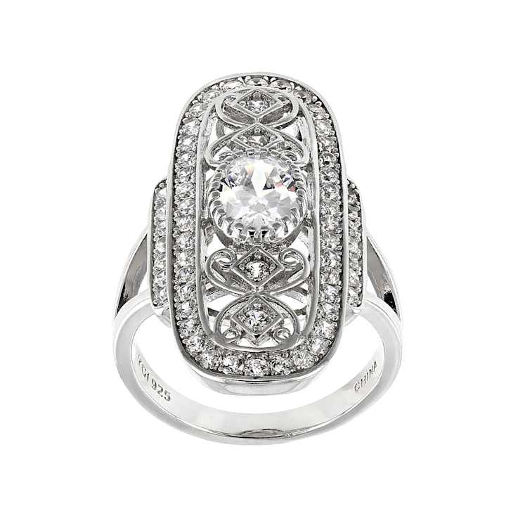 Vintage Style CZ Statement Ring In Sterling Silver