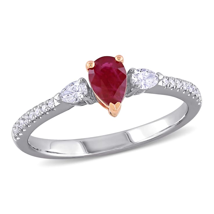 Ruby and Diamond 14K White and Rose Gold Ring 0.68ctw