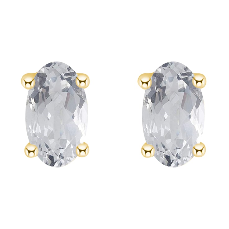 5x3mm Oval White Topaz 14k Yellow Gold Stud Earrings