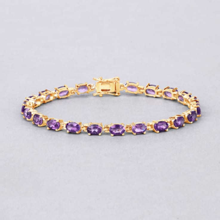 Purple Amethyst 14K Yellow Gold Over Sterling Silver Oval Tennis
Bracelet 7.98ctw
