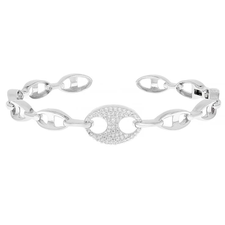 Bold CZ Mariner Link Cuff Bracelet In Sterling Silver