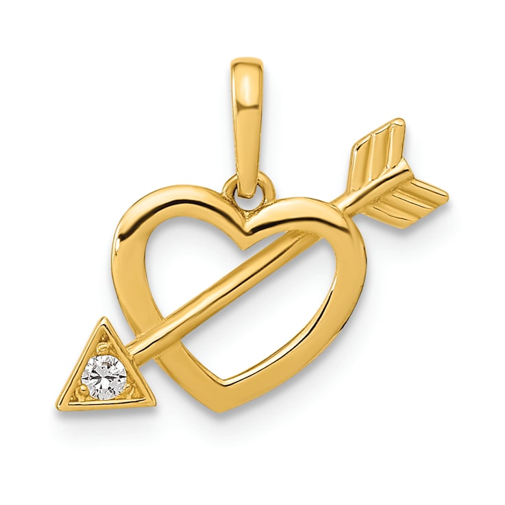 14k Yellow Gold Polished Cut-out Heart and Arrow Pendant with Cubic
Zirconia Stone