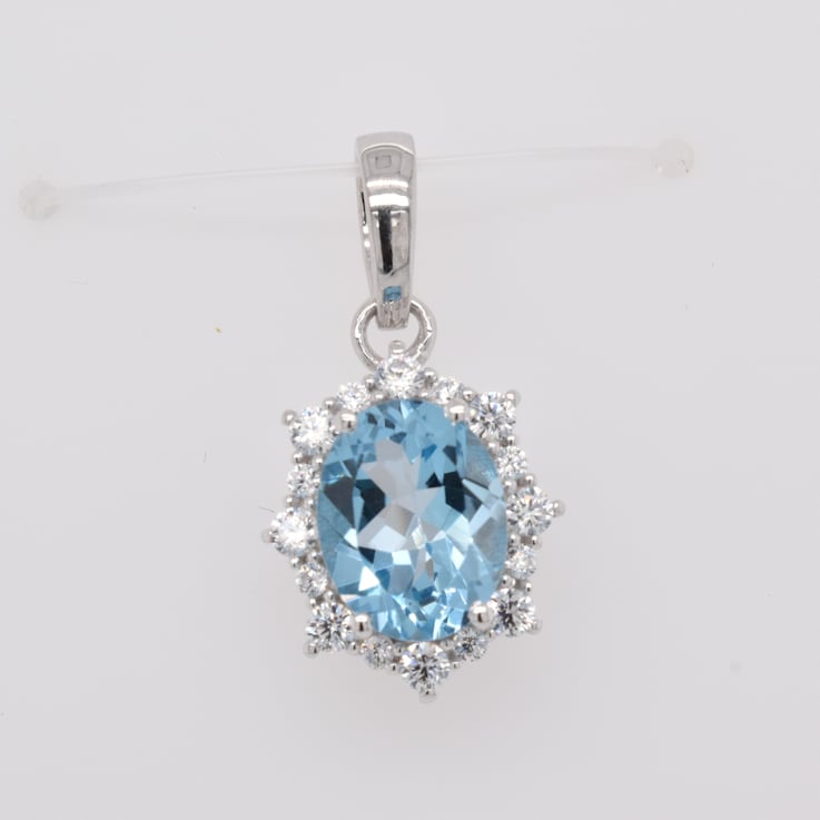 2.07ctw Oval Swiss Blue Topaz and Cubic Zirconia Rhodium Over Sterling
Silver Pendant