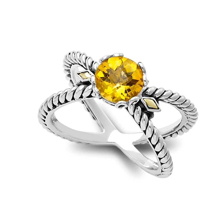 Citrine X-Design Ring In Sterling Silver With 18K Gold Accents