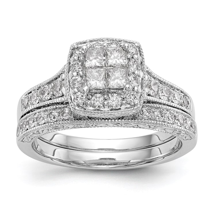 Rhodium Over 14K White Gold Diamond Cluster Engagement Ring 0.78ctw