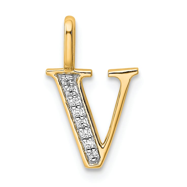 14K Yellow Gold Diamond Letter V Initial Pendant