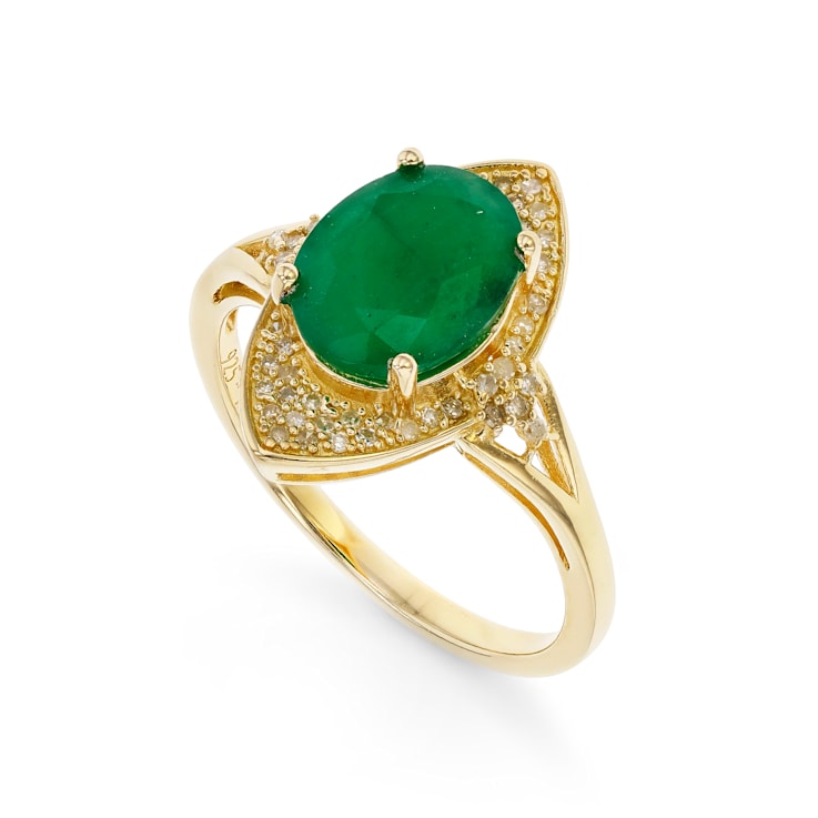 Emerald and Diamond 18K Yellow Gold over Sterling Silver Ring 2.42ctw