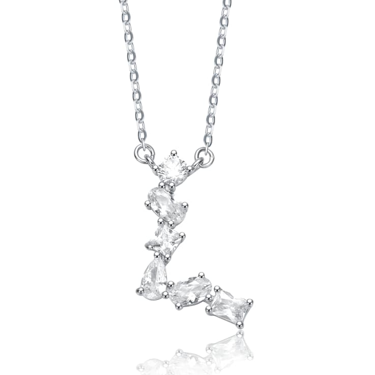 Initial L Mixed Cut CZ Pendant Necklace In Sterling Silver 18 Inch