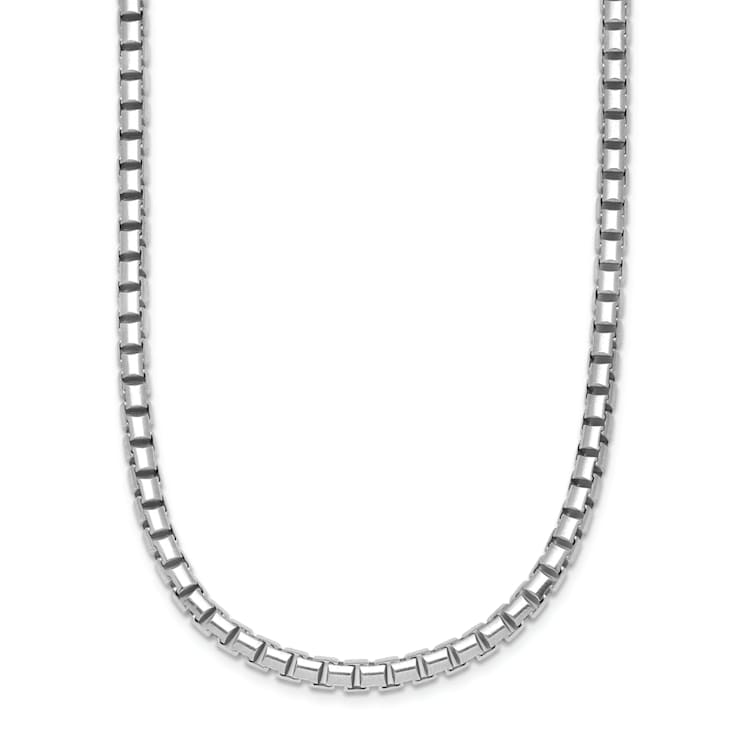 Rhodium Over Sterling Silver Polished 4mm Box 24 Inch Chain