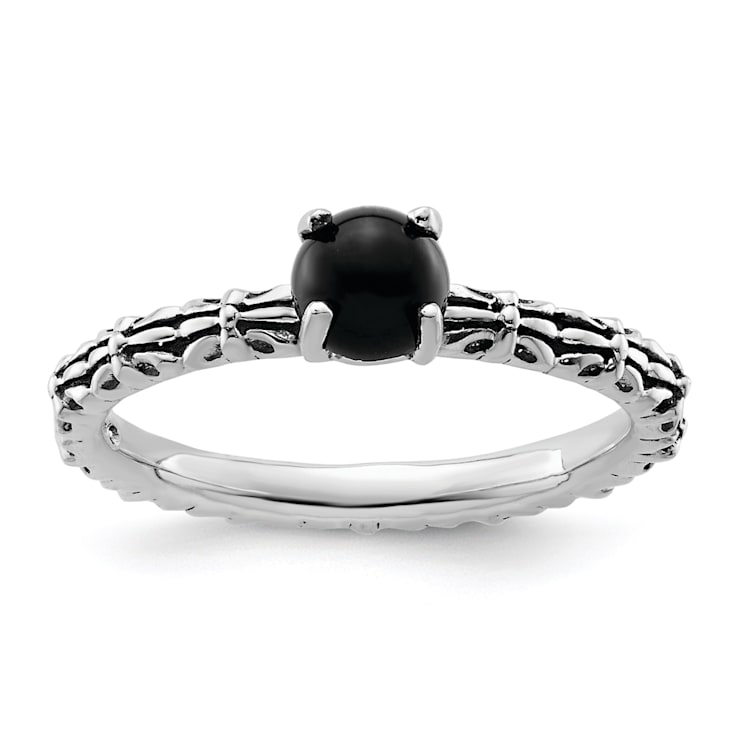 Sterling Silver Stackable Expressions Antiqued Black Agate Ring