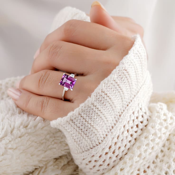 Amethyst with White Zircon Accents Rhodium Over Sterling Silver
Statement Ring, 5.96ctw