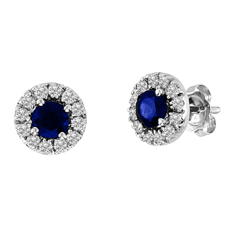 0.93ctw Sapphire and Diamond Halo Earring in 14k White Gold