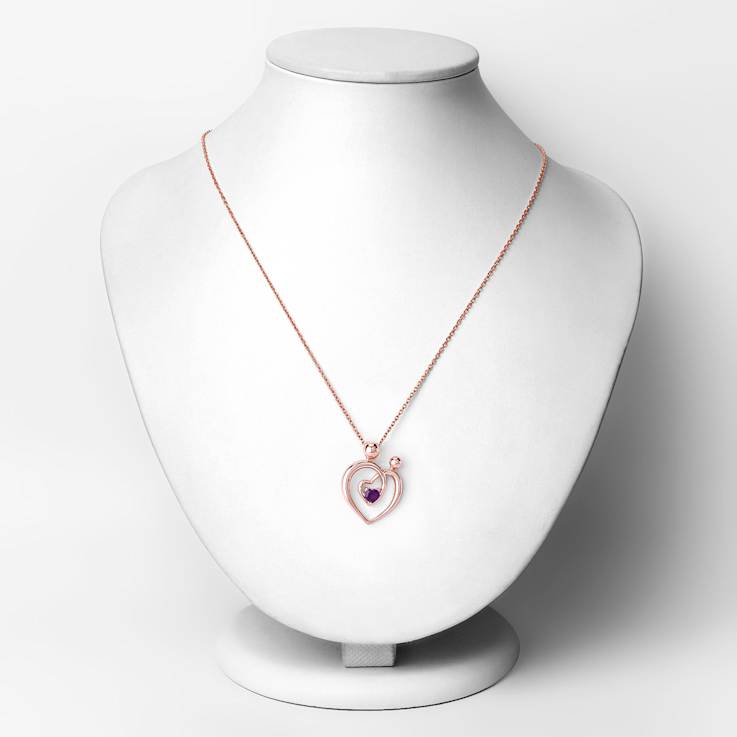 Purple Amethyst Mom and Child Interlink Heart 18K Rose Gold Over
Sterling Silver Pendant With Chain