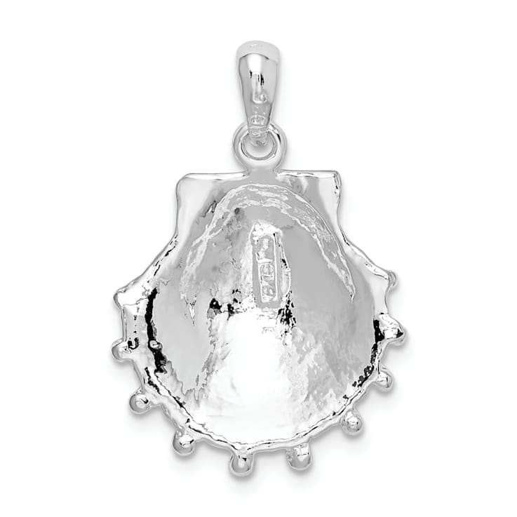 Rhodium Over Sterling Silver Polished Large Lions Paw Shell Pendant