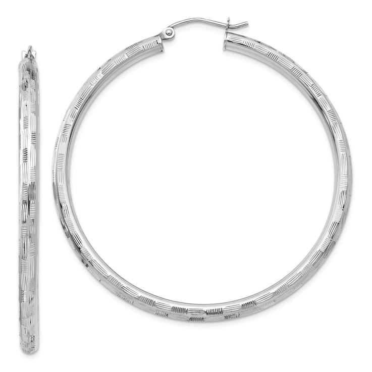 Rhodium Over 14k White Gold Diamond-Cut 1 15/16" Hoop Earrings