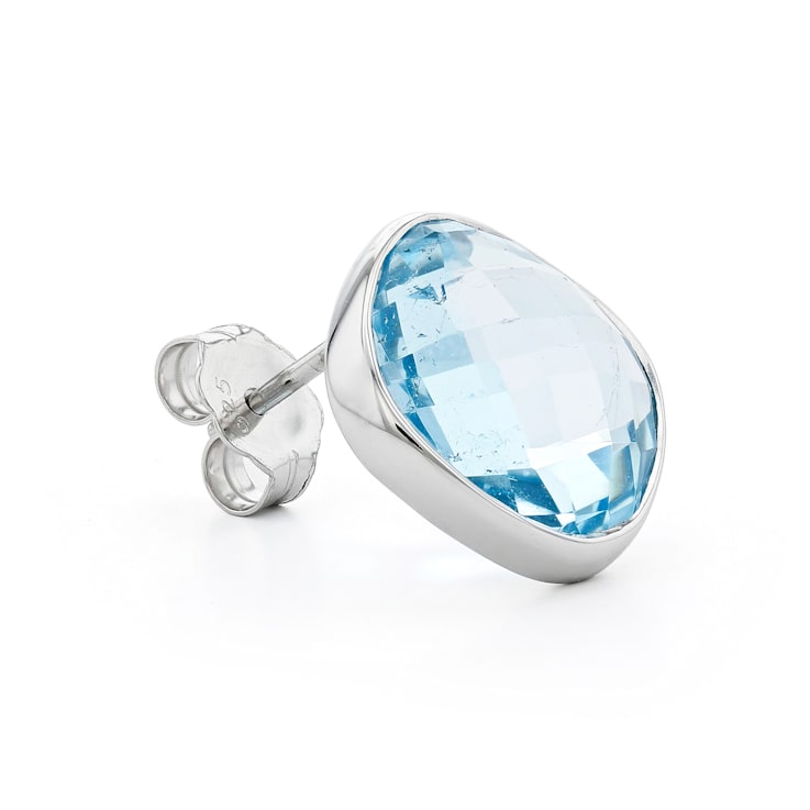 Large Blue Topaz Square Cushion Stud Earrings In Sterling Silver