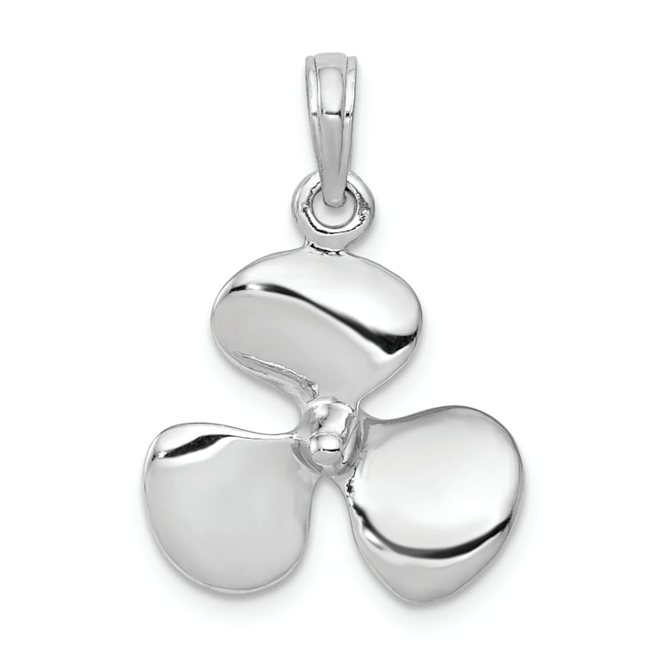 Rhodium Over 14k White Gold 3D Polished Propeller Pendant
