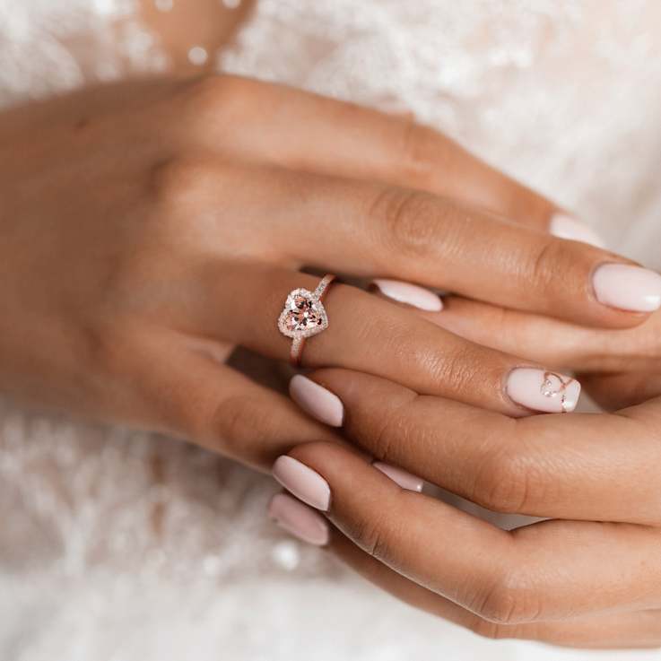 Morganite and Diamond 10K Rose Gold Heart Ring 0.73ctw