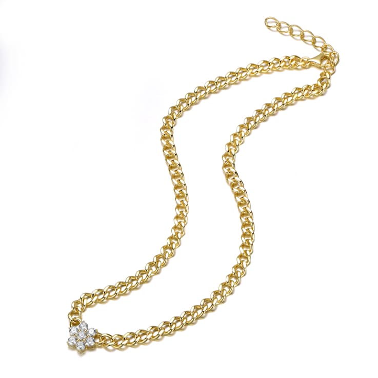 Floral CZ Statement Necklace In 14K Gold Over Brass