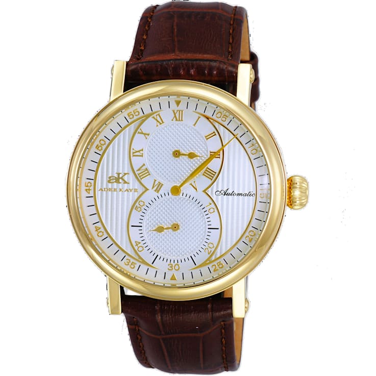 Adee Kaye Men's Mondo White Dial with Yellow Bezel, Brown Leather Strap Watch