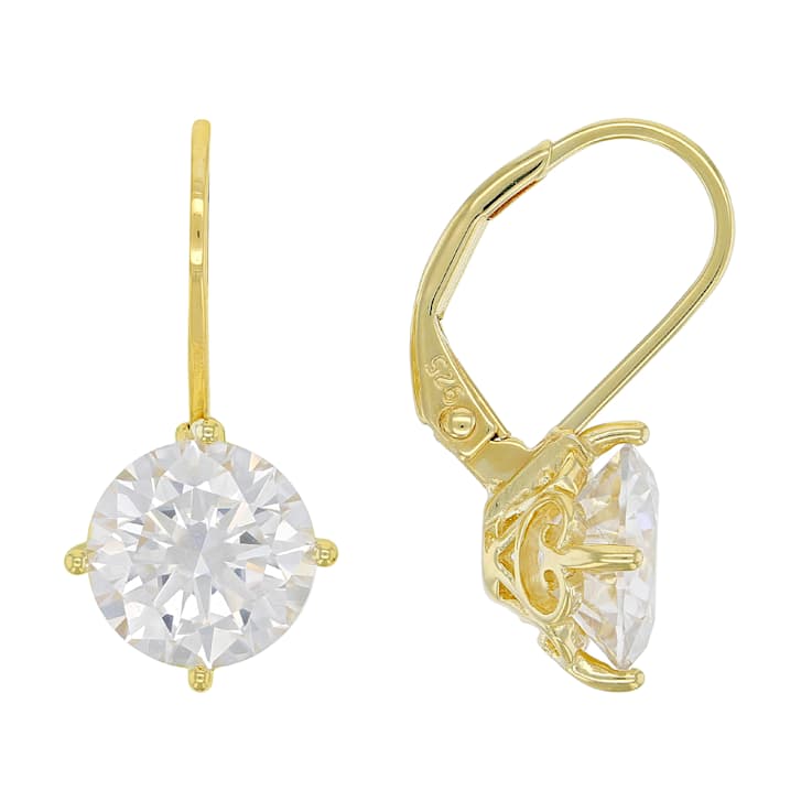 Large Round Moissanite Solitaire Drop Earrings In 14K Gold Over Sterling Silver